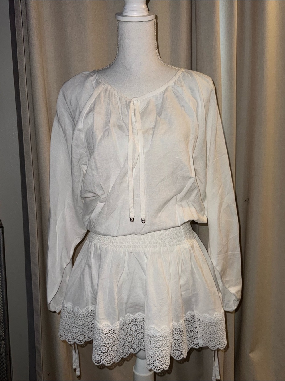 Victoria's Secret White Long-Sleeve Peasant Tunic with Eyelet Trim